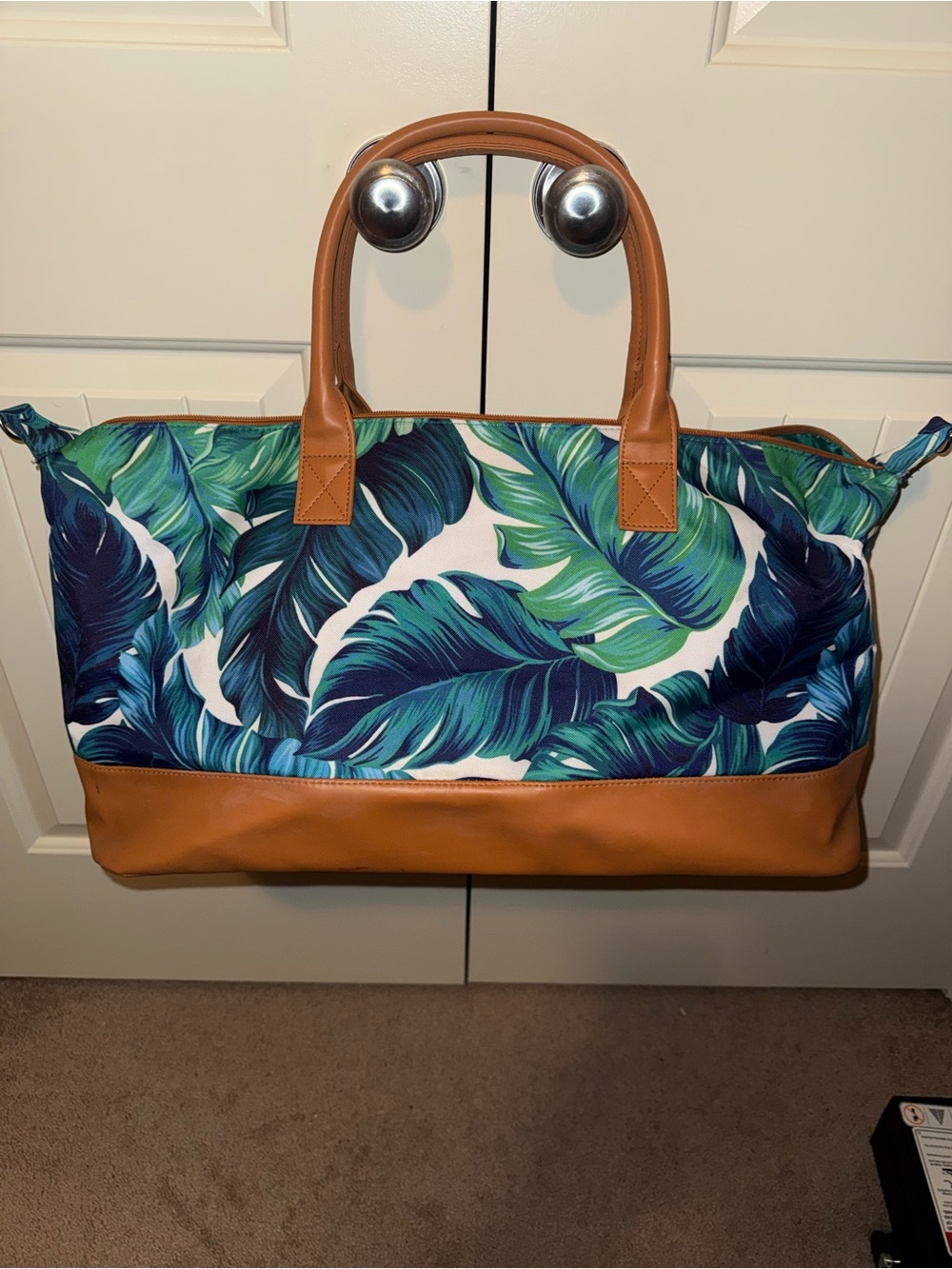 CHI Tropical Leaf Print Weekender Tote in Tan Trim